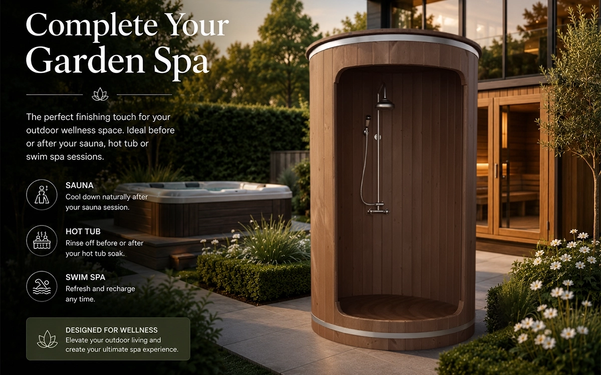 Heated Garden Spa Shower in modern UK garden