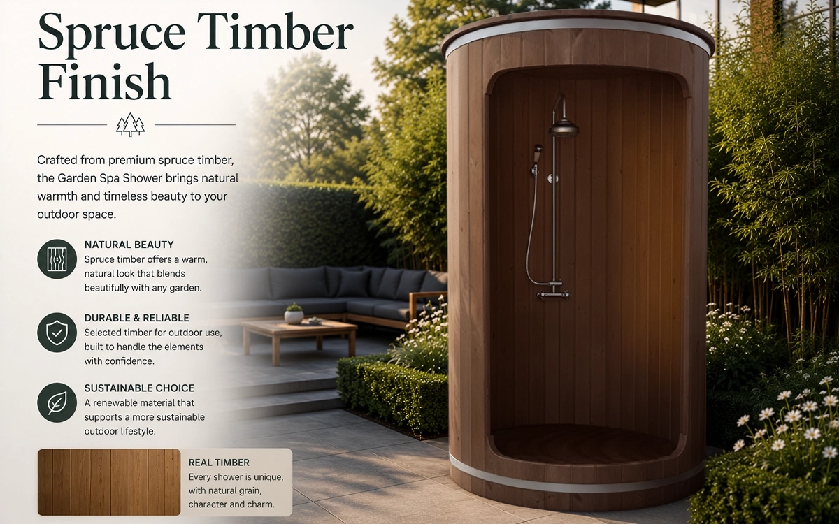 Spruce timber heated Garden Spa Shower